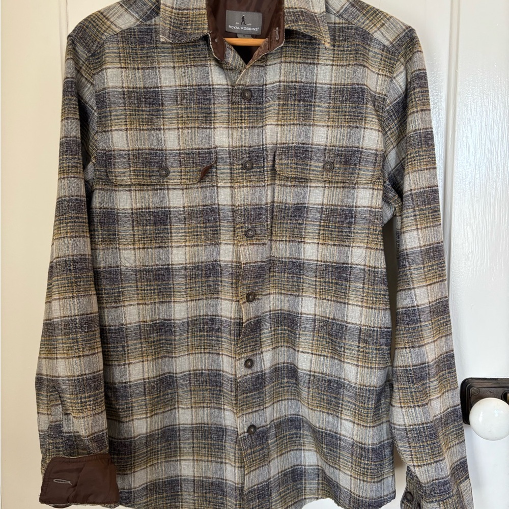 Men’s Plaid Buttondown in Gray and Brown. Made by Royal Robbins